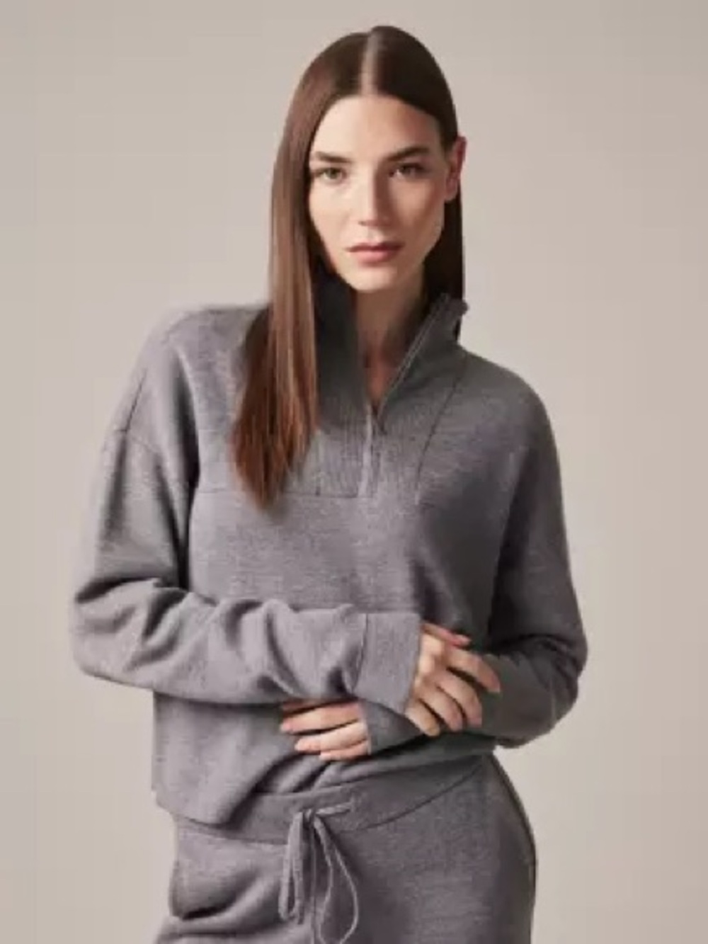Hudson North | Gray Cropped Half-Zip Sweater